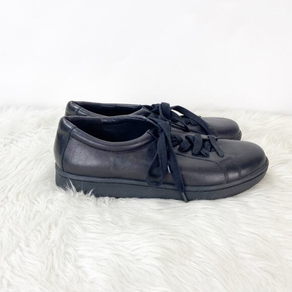 Eileen Fisher 9 Womens Black Leather Cal Washed Fashion Sneakers - Picture 2 of 10